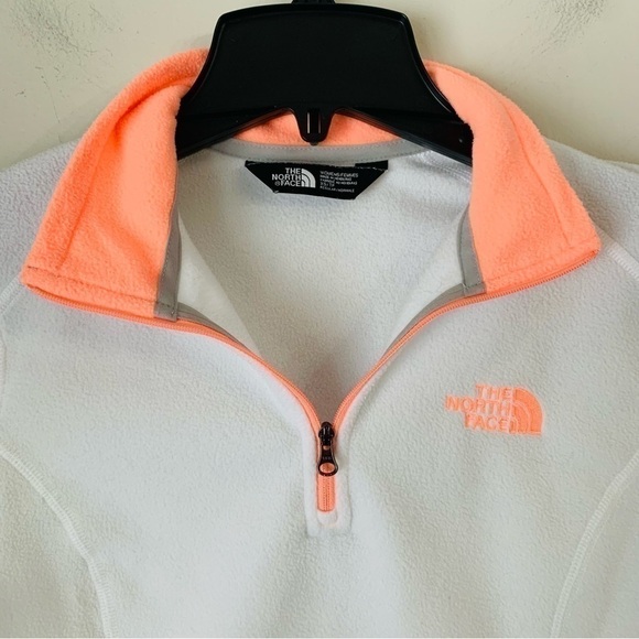 THE North Face woman’s quarter Zip up Fleece Sweater White highlighter Orange XS - Picture 5 of 14